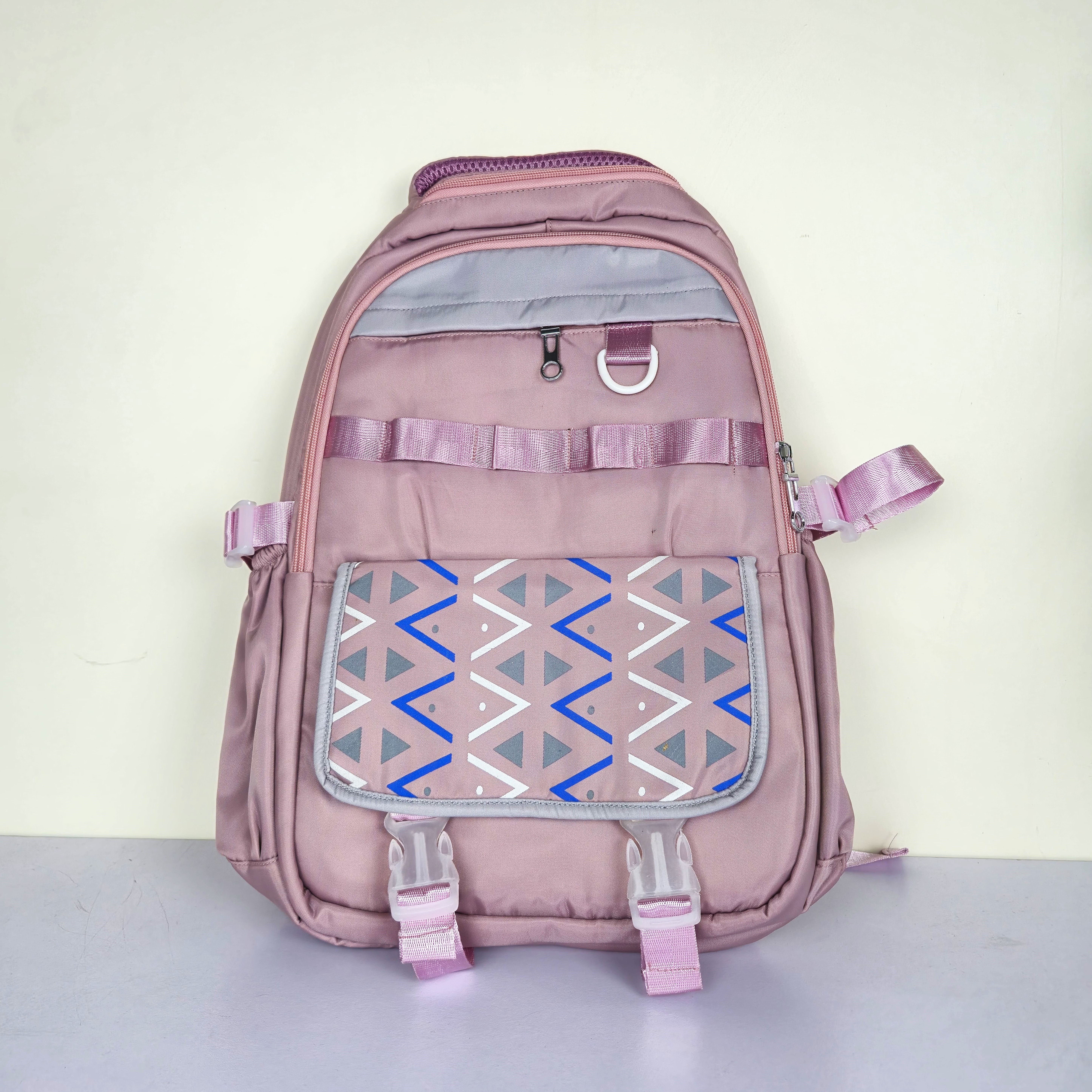 Multi-Pocket Casual Backpack with Geometric Flap